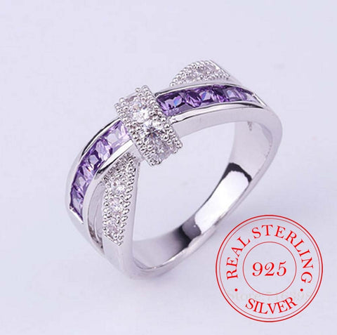 100% 925 Sterling Silver Jewelry Vintage Purple Crystal Couple's Wedding Silver Rings for Women Men Fashion Anel De Prata Bijoux image