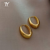 2020 New Classic Copper Alloy Smooth Metal Hoop Earrings For Woman Fashion Korean Jewelry Temperament Girl&#39;s Daily Wear Earrings