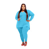 5XL Plus Size Casual Women Two Piece Set Loose Crew Neck Tops Matching Suit Loungewear Solid Pants Sets Outfit Wholesale Items