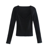 2021 New Women Knit Sweater Top Long sleeve heart-neck Casual Fashion Woman Slim-fit Tight Knitted sweaters Pullover Tops