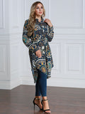 2019 Fashion Muslim clothing long sleeve print shirts blouse for women Pakistan Blouse split Hem Tops