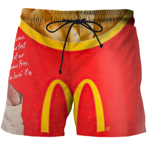 3D French fries hamburger Anime  Shorts Swimming Trunks Summer New Quick Dry Beach Swimming Shorts Men Hip Hop Short Pants Beach image