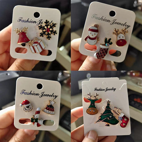 3pcs/set Merry Christmas Brooches Christmas Socks Christmas Tree Elk Enamel Badge Small Brooch Women Fashion Party Jewelry Gifts image