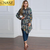 2019 Fashion Muslim clothing long sleeve print shirts blouse for women Pakistan Blouse split Hem Tops