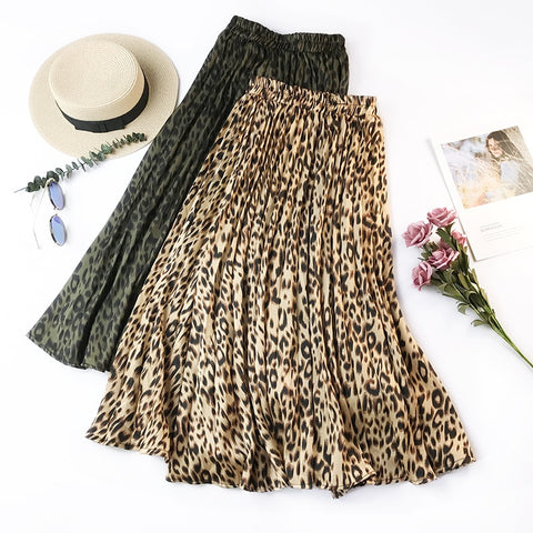 2020 Hot Sale Fashion Women Chiffon Loose Leopard Printed Layered Pleated Skirt Soft Comfortable Street Ladies Casual Dress image