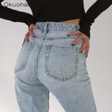 2021 High Waist Baggy Jeans Women Fashion Comfy Casual Straight Leg Loose Pants Mom Jeans Washed Boyfriend Wide Leg Trousers New