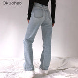 2021 High Waist Baggy Jeans Women Fashion Comfy Casual Straight Leg Loose Pants Mom Jeans Washed Boyfriend Wide Leg Trousers New