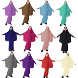 2 Pcs Muslim Kids Girls Arab Kaftan Dubai Prayer Robe Islamic Abaya Hijab Big Scarf + Skirt Burka Clothing Suit Ramadan Fashion