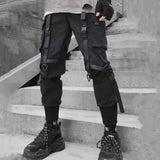 2020 Joggers Cargo Pants for Men Casual Hip Hop Hit Color Pocket Male Trousers Sweatpants Streetwear Ribbons Techwear Pants