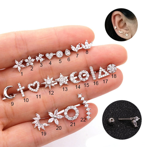 1PC Korean Fashion Cz Ear Studs Cartilage Earring for Women Stainless Steel Zircon Small Stud Earring Ear Piercing Jewelry Gifts image