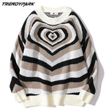 2021 Men's Pullovers Sweaters Creative Stripes Heart Knitted Streetwear Oversized Harajuku O Neck Knitwear Men Clothing