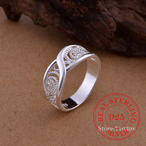 100% 925 Sterling Silver Jewelry Vintage hollow Pattern Couple's Wedding Silver Rings for Women Men Fashion Anel De Prata Bijoux image