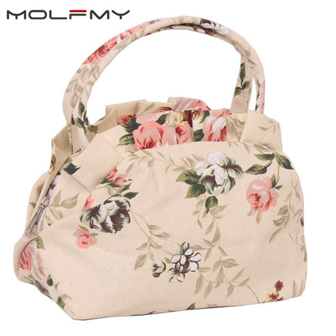 2021 Women Handbags Canvas Ladies Casual Tote Bag Floral Printing Female Daily Use Girls Shopping Hand bag small cute purse image