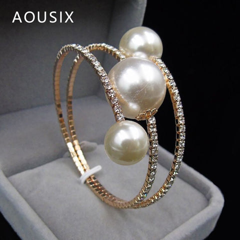 2021 Trendy Rhinestone Silver Plated  jewelry pearl bracelets pearl jewelry For Women Crystal Bangles & Bracelets gifts image