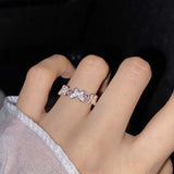 1PC Silver Color Alloy Cross Heart Rhinestone Mosaic Opening Ring Simple Round Single Row Zircon Rings Fashion Party Jewelry