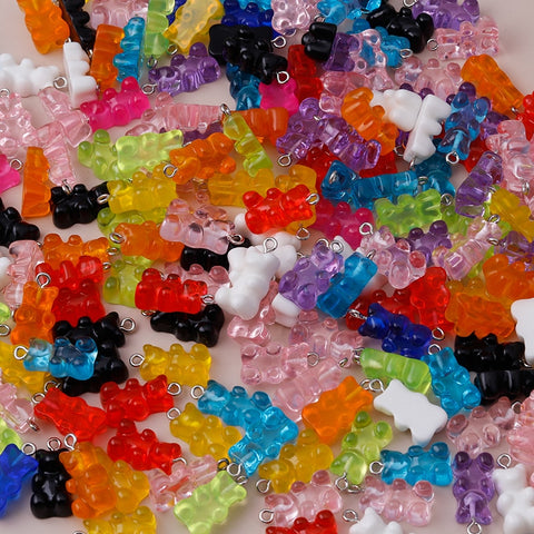 10pcs 22X11mm Candy Color Gummy Mini Bear Charms for Making Cute Earrings Pendants Necklaces DIY Creative Jewelry Finding image