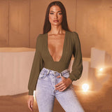 2020 Autumn Winter Rompers Women Jumpsuits Sexy Club V Neck High Waist Solid Bodycon Regular Long Sleeve Female Bodysuits Women