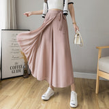 2021 Spring Summer New Style Korean Women Pleated Chiffon Trousers Plus Size High Waist Pants Hakama Casual Wide Leg Pantalones