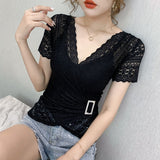 5XL Women lace tops New Arrivals 2020 Summer short sleeve v-neck women blouse shirt Sexy Hollow out lace tops plus size blusas