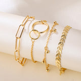 4Pcs Punk Heavy Metal Big Thick Chain Bracelet Set Women Retro Geometric Metal Twist Chain Bangles Bracelet Fashion Jewelry Alloy