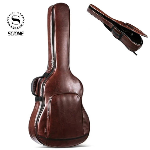 40/41 Inch PU Guitar Case Acoustic Folk Guitar Gig Bag Cover With Shoulder Straps Waterproof Guitar Bag Backpack Brown K020 image