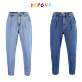 2021 Depony High Waist  Mom Jeans Women Boyfriends Straight Jeans Femme 100% Cotton Loose Vintage Denim pants Vaqueros Mujer