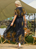 2021 Women's Summer Sundresses Plus Size 5XL Female V Neck Short Sleeve Floral Print Casual Beach Dress Large Maxi Party Dresses