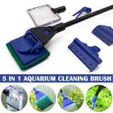 5 in 1 Aquarium Cleaning Tools Aquarium Tank Clean Set Fish Net Gravel Rake Algae Scraper Fork Sponge Brush Glass Cleaner