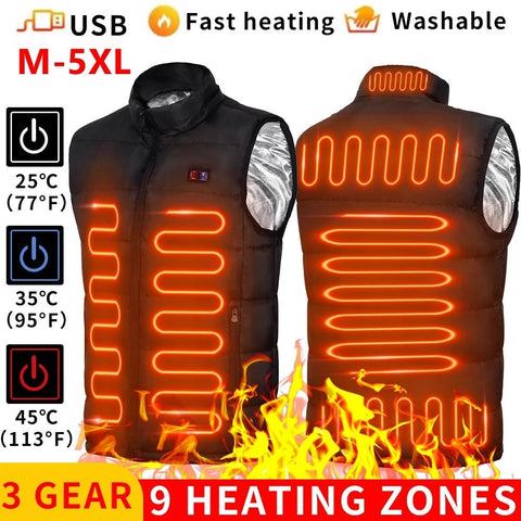 9 Heated Vest Zones Electric Heated Jackets Men Women Sportswear Heated Coat Graphene Heat Coat USB Heating Jacket For Camping image