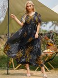 2021 Women's Summer Sundresses Plus Size 5XL Female V Neck Short Sleeve Floral Print Casual Beach Dress Large Maxi Party Dresses