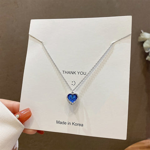 2020 Korean New Exquisite Blue Crystal Necklace Fashion Temperament Love Pendant Necklace Female Jewelry image