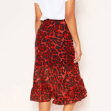 2021 Summer Sexy Women Lace Up Skirts High Waist Ruffles Loose Long Wrap Skirt Ladies Leopard Beach Boho Elegant Female Skirt