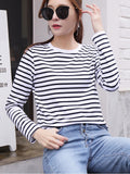 2021 Women's Autumn Long Sleeve T Shirt O-Neck Striped Cotton Tops For  Women Casual T-Shirts Plus Size 3XL Women Tees Blusa