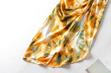 2020 Women Vintage Yellow Tie dye Flower print  Spaghetti Strap Dress Hem Slim Waist Slit Irregular Long Dresses Sling Vestido