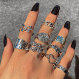 6Pcs Vintage Gothic Butterfly Angle Flower Multi Element Ring Set For Women Men Retro Personality Finger Ring Gifts vintage style and punky