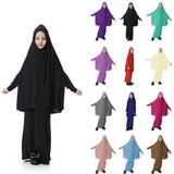 2 Pcs Muslim Kids Girls Arab Kaftan Dubai Prayer Robe Islamic Abaya Hijab Big Scarf + Skirt Burka Clothing Suit Ramadan Fashion