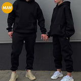 2021 Autumn Winter Matching Couple Casual Solid Hooded Hoodies And Pants Two Piece Sets Lover Pullover Hoodies Tracksuits Suits