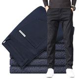 2020 Winter New Men's Warm Thick Casual Pants Business Fashion Black Blue Stretch Fleece Office Slim Trousers Male Brand