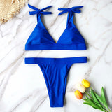 2021 New High Waist Bikini Women Swimsuit Push Up Swimwear Solid Halter Bikini Set Brazilian Bathing Suit Swimming Wear Female