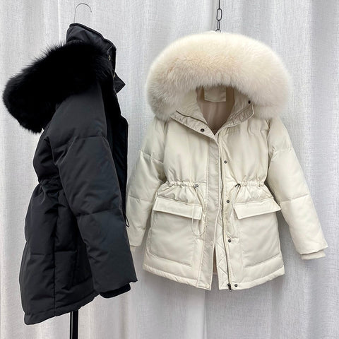 2022 Cotton Padded Fur Parka New Big Fur Collar Down Winter Jacket Women Thick Warm Parkas Female Outerwear image