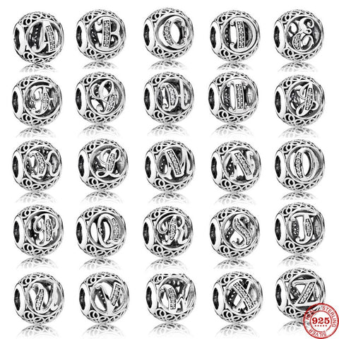 2020 new A-Z initial letter diy bead fit Original Pandora charm silver 925 Bracelet trinket jewelry for women DIY making X042 image