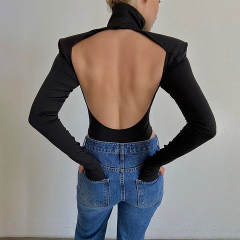 2020 Winter Jumpsuits Women Rompers Sexy Club Hollow Out Backless Bodysuits Casual Long Sleeve Solid Slim Bodycon Women Bodysuit image