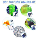 5 in 1 Aquarium Cleaning Tools Aquarium Tank Clean Set Fish Net Gravel Rake Algae Scraper Fork Sponge Brush Glass Cleaner