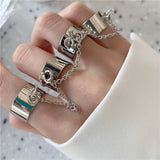 2021 Retro Punk Hip Hop Cross Ring Finger Chain Adjustable Two Link Ring Jewelry Gift Men&#39;s Women&#39;s Gothic Jewelry  Rings