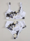 2021 New Print Sport Bandeau Push up Bikinis Sexy Marble Women Swimsuit High Waist Swimwear Women bathing suit Beach wear