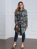 2019 Fashion Muslim clothing long sleeve print shirts blouse for women Pakistan Blouse split Hem Tops