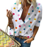 2020 New  Polka Dot  Blouse Women  Turn Down Collar Long Sleeve  Shirts  Plus Size  Clothes  Streetwear White Blouse  Women Xxl