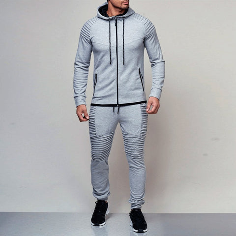 2 Pieces Sets Tracksuit Men New Brand Autumn Winter Hooded Sweatshirt +Drawstring Pants Male Stripe Patchwork Hoodies Bigsweety image