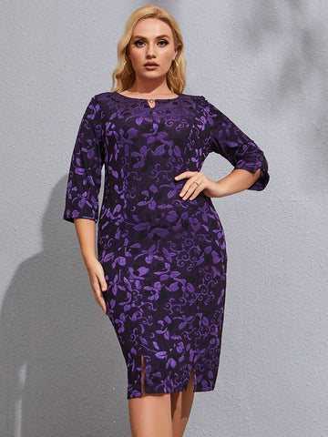 2021 Fall Plus Size women clothing Long sleeve Casual dress fashion ladies Vintage elegant purple Vintage elegant purple dress image