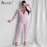 2022 Fashion Women Pink Outfit Jumpsuit Long Sleeve Zipper Adjustable Sexy Bodysuit Party Night Workout Jumpsuit for Lady